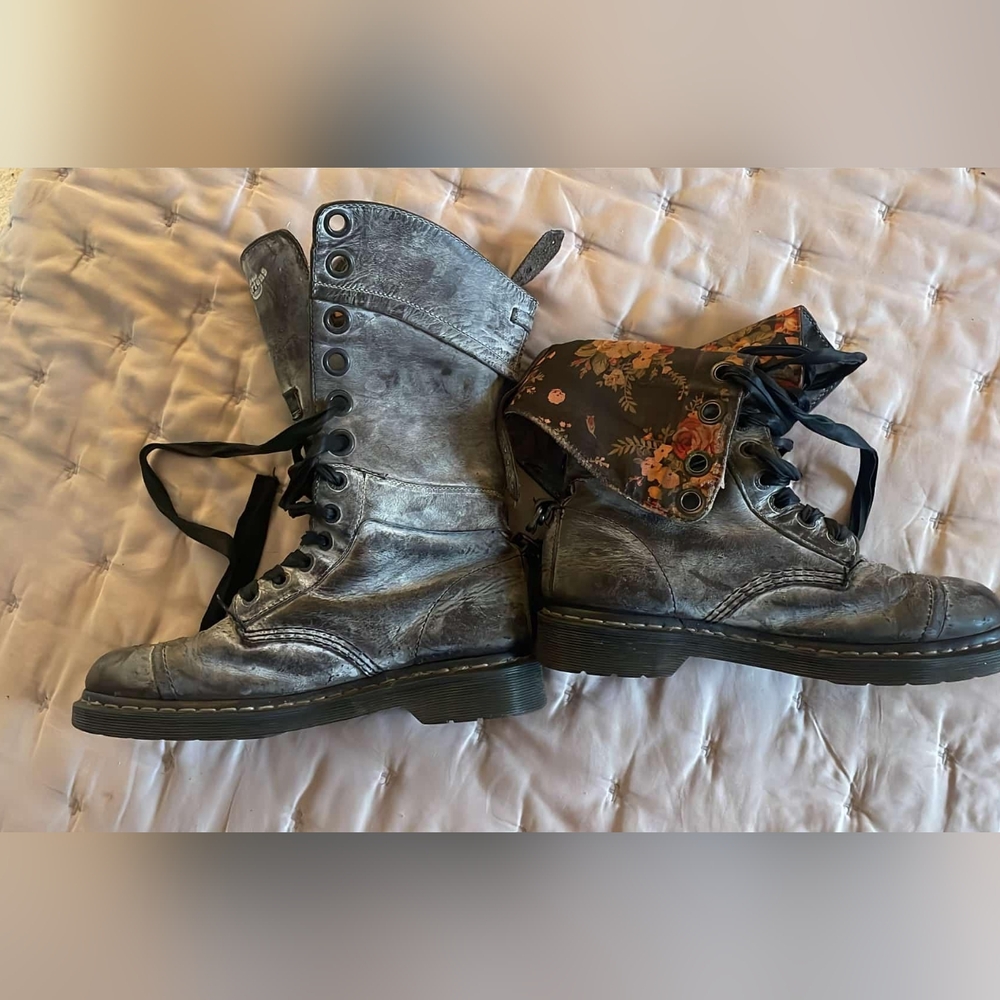 Dr. Martens Gray and Floral Combat Boots